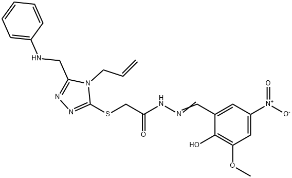 2-{[4-allyl-5-(anilinomethyl)-4H-1,2,4-triazol-3-yl]sulfanyl}-N'-{2-hydroxy-5-nitro-3-methoxybenzylidene}acetohydrazide Struktur