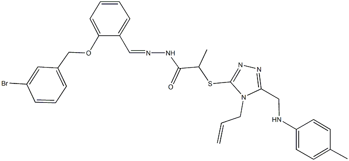 2-{[4-allyl-5-(4-toluidinomethyl)-4H-1,2,4-triazol-3-yl]sulfanyl}-N'-{2-[(3-bromobenzyl)oxy]benzylidene}propanohydrazide Struktur