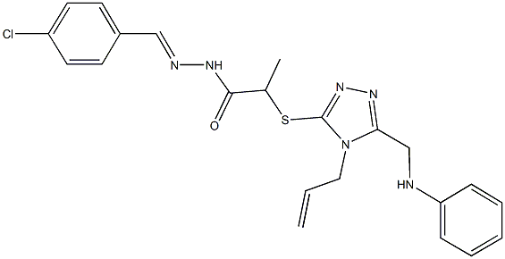 2-{[4-allyl-5-(anilinomethyl)-4H-1,2,4-triazol-3-yl]sulfanyl}-N'-(4-chlorobenzylidene)propanohydrazide Struktur