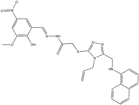 2-({4-allyl-5-[(1-naphthylamino)methyl]-4H-1,2,4-triazol-3-yl}sulfanyl)-N'-{2-hydroxy-5-nitro-3-methoxybenzylidene}acetohydrazide Struktur