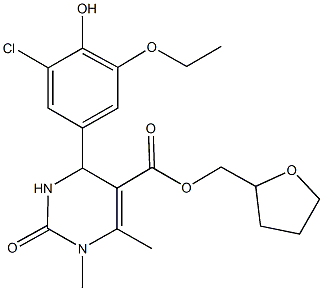 tetrahydro-2-furanylmethyl 4-(3-chloro-5-ethoxy-4-hydroxyphenyl)-1,6-dimethyl-2-oxo-1,2,3,4-tetrahydro-5-pyrimidinecarboxylate Struktur