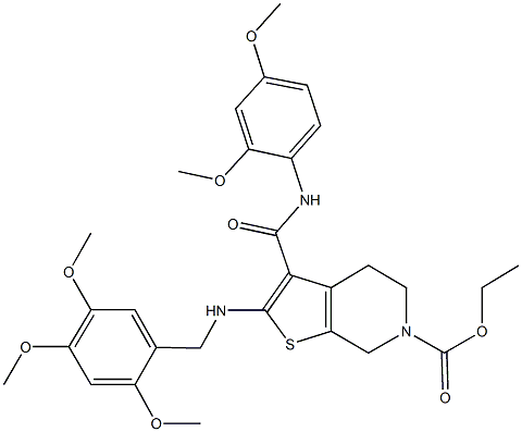 ethyl 3-[(2,4-dimethoxyanilino)carbonyl]-2-[(2,4,5-trimethoxybenzyl)amino]-4,7-dihydrothieno[2,3-c]pyridine-6(5H)-carboxylate Struktur