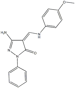 5-amino-4-[(4-methoxyanilino)methylene]-2-phenyl-2,4-dihydro-3H-pyrazol-3-one Struktur