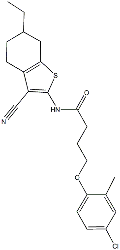 4-(4-chloro-2-methylphenoxy)-N-(3-cyano-6-ethyl-4,5,6,7-tetrahydro-1-benzothien-2-yl)butanamide Struktur