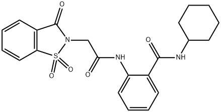 N-cyclohexyl-2-{[(1,1-dioxido-3-oxo-1,2-benzisothiazol-2(3H)-yl)acetyl]amino}benzamide Struktur