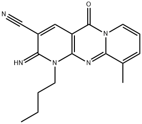 1-butyl-2-imino-10-methyl-5-oxo-1,5-dihydro-2H-dipyrido[1,2-a:2,3-d]pyrimidine-3-carbonitrile Struktur