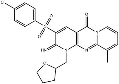 3-[(4-chlorophenyl)sulfonyl]-2-imino-10-methyl-1-(tetrahydro-2-furanylmethyl)-1,2-dihydro-5H-dipyrido[1,2-a:2,3-d]pyrimidin-5-one Struktur