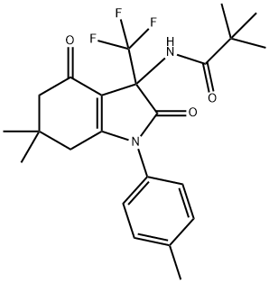 N-[6,6-dimethyl-1-(4-methylphenyl)-2,4-dioxo-3-(trifluoromethyl)-2,3,4,5,6,7-hexahydro-1H-indol-3-yl]-2,2-dimethylpropanamide Struktur