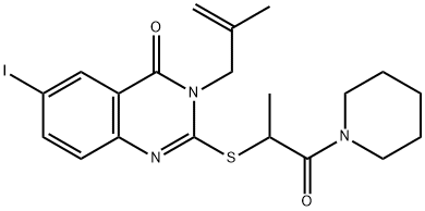 6-iodo-2-{[1-methyl-2-oxo-2-(1-piperidinyl)ethyl]sulfanyl}-3-(2-methyl-2-propenyl)-4(3H)-quinazolinone Struktur