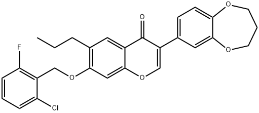 7-[(2-chloro-6-fluorobenzyl)oxy]-3-(3,4-dihydro-2H-1,5-benzodioxepin-7-yl)-6-propyl-4H-chromen-4-one Struktur