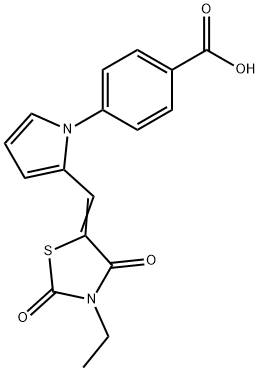 4-{2-[(3-ethyl-2,4-dioxo-1,3-thiazolidin-5-ylidene)methyl]-1H-pyrrol-1-yl}benzoic acid Struktur