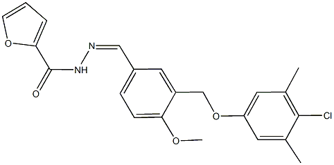 N'-{3-[(4-chloro-3,5-dimethylphenoxy)methyl]-4-methoxybenzylidene}-2-furohydrazide Struktur