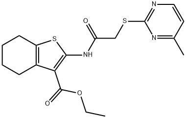 ethyl2-({[(4-methyl-2-pyrimidinyl)thio]acetyl}amino)-4,5,6,7-tetrahydro-1-benzothiophene-3-carboxylate Struktur