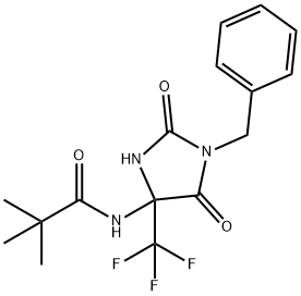 N-[1-benzyl-2,5-dioxo-4-(trifluoromethyl)-4-imidazolidinyl]-2,2-dimethylpropanamide Struktur