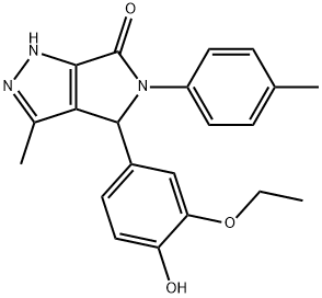 4-(3-ethoxy-4-hydroxyphenyl)-3-methyl-5-(4-methylphenyl)-4,5-dihydropyrrolo[3,4-c]pyrazol-6(1H)-one Struktur