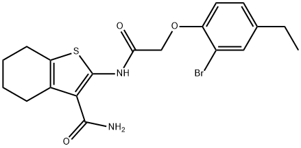 2-{[(2-bromo-4-ethylphenoxy)acetyl]amino}-4,5,6,7-tetrahydro-1-benzothiophene-3-carboxamide Struktur