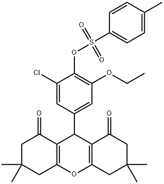 2-chloro-6-ethoxy-4-(3,3,6,6-tetramethyl-1,8-dioxo-2,3,4,5,6,7,8,9-octahydro-1H-xanthen-9-yl)phenyl 4-methylbenzenesulfonate Struktur