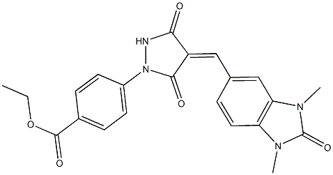 ethyl 4-{4-[(1,3-dimethyl-2-oxo-2,3-dihydro-1H-benzimidazol-5-yl)methylene]-3,5-dioxo-1-pyrazolidinyl}benzoate Struktur