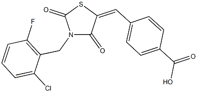 4-{[3-(2-chloro-6-fluorobenzyl)-2,4-dioxo-1,3-thiazolidin-5-ylidene]methyl}benzoic acid Struktur