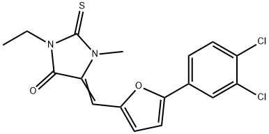 5-{[5-(3,4-dichlorophenyl)-2-furyl]methylene}-3-ethyl-1-methyl-2-thioxoimidazolidin-4-one Struktur