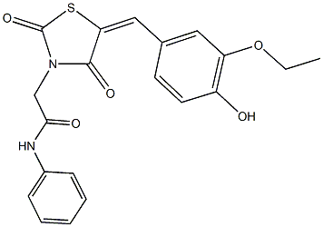 2-[5-(3-ethoxy-4-hydroxybenzylidene)-2,4-dioxo-1,3-thiazolidin-3-yl]-N-phenylacetamide Struktur