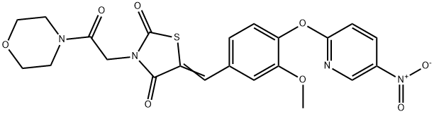 5-[4-({5-nitro-2-pyridinyl}oxy)-3-methoxybenzylidene]-3-[2-(4-morpholinyl)-2-oxoethyl]-1,3-thiazolidine-2,4-dione Struktur