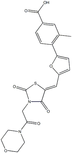 3-methyl-4-[5-({3-[2-(4-morpholinyl)-2-oxoethyl]-2,4-dioxo-1,3-thiazolidin-5-ylidene}methyl)-2-furyl]benzoic acid Struktur