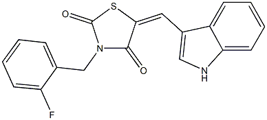 3-(2-fluorobenzyl)-5-(1H-indol-3-ylmethylene)-1,3-thiazolidine-2,4-dione Struktur