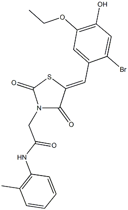 2-[5-(2-bromo-5-ethoxy-4-hydroxybenzylidene)-2,4-dioxo-1,3-thiazolidin-3-yl]-N-(2-methylphenyl)acetamide Struktur