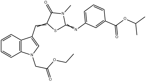 isopropyl 3-[(5-{[1-(2-ethoxy-2-oxoethyl)-1H-indol-3-yl]methylene}-3-methyl-4-oxo-1,3-thiazolidin-2-ylidene)amino]benzoate Struktur