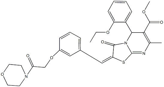 methyl 5-(2-ethoxyphenyl)-7-methyl-2-{3-[2-(4-morpholinyl)-2-oxoethoxy]benzylidene}-3-oxo-2,3-dihydro-5H-[1,3]thiazolo[3,2-a]pyrimidine-6-carboxylate Struktur