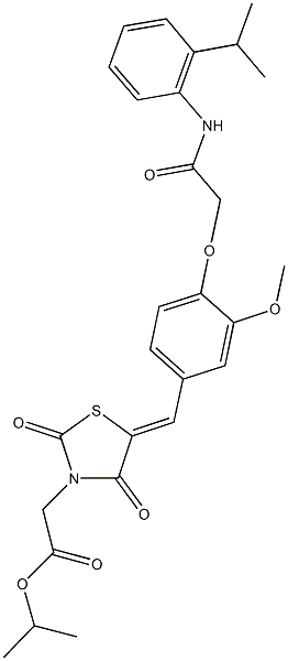 isopropyl (5-{4-[2-(2-isopropylanilino)-2-oxoethoxy]-3-methoxybenzylidene}-2,4-dioxo-1,3-thiazolidin-3-yl)acetate Struktur