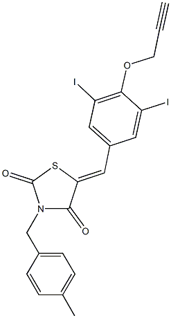 5-[3,5-diiodo-4-(2-propynyloxy)benzylidene]-3-(4-methylbenzyl)-1,3-thiazolidine-2,4-dione Struktur