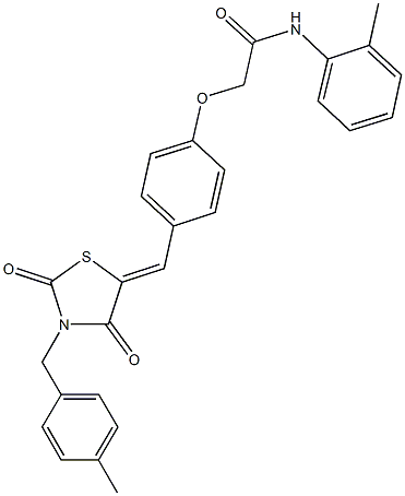 2-(4-{[3-(4-methylbenzyl)-2,4-dioxo-1,3-thiazolidin-5-ylidene]methyl}phenoxy)-N-(2-methylphenyl)acetamide Struktur