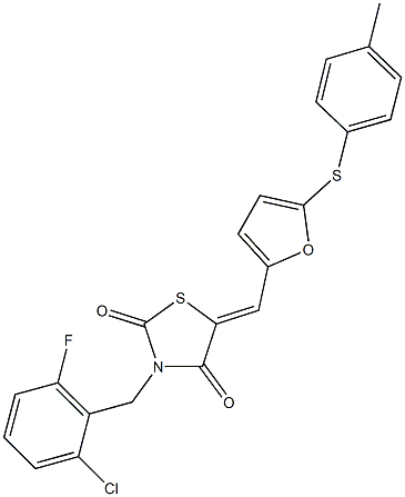 3-(2-chloro-6-fluorobenzyl)-5-({5-[(4-methylphenyl)sulfanyl]-2-furyl}methylene)-1,3-thiazolidine-2,4-dione Struktur