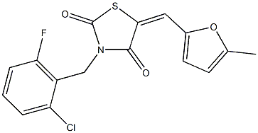 3-(2-chloro-6-fluorobenzyl)-5-[(5-methyl-2-furyl)methylene]-1,3-thiazolidine-2,4-dione Struktur