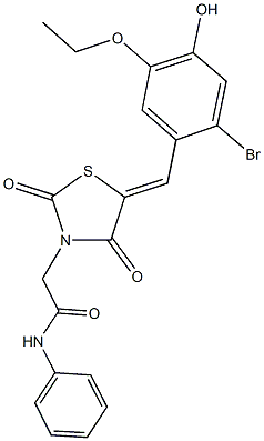 2-[5-(2-bromo-5-ethoxy-4-hydroxybenzylidene)-2,4-dioxo-1,3-thiazolidin-3-yl]-N-phenylacetamide Struktur