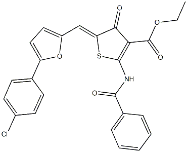 ethyl 2-(benzoylamino)-5-{[5-(4-chlorophenyl)-2-furyl]methylene}-4-oxo-4,5-dihydro-3-thiophenecarboxylate Struktur