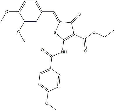 ethyl 5-(3,4-dimethoxybenzylidene)-2-[(4-methoxybenzoyl)amino]-4-oxo-4,5-dihydro-3-thiophenecarboxylate Struktur