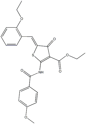 ethyl 5-(2-ethoxybenzylidene)-2-[(4-methoxybenzoyl)amino]-4-oxo-4,5-dihydro-3-thiophenecarboxylate Struktur