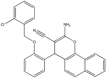 2-amino-4-{2-[(2-chlorobenzyl)oxy]phenyl}-4H-benzo[h]chromene-3-carbonitrile Struktur