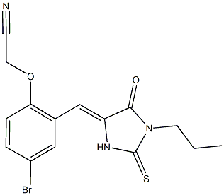 {4-bromo-2-[(5-oxo-1-propyl-2-thioxo-4-imidazolidinylidene)methyl]phenoxy}acetonitrile Struktur