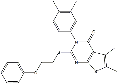 3-(3,4-dimethylphenyl)-5,6-dimethyl-2-[(2-phenoxyethyl)sulfanyl]thieno[2,3-d]pyrimidin-4(3H)-one Struktur