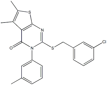 2-[(3-chlorobenzyl)sulfanyl]-5,6-dimethyl-3-(3-methylphenyl)thieno[2,3-d]pyrimidin-4(3H)-one Struktur