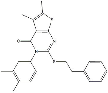 3-(3,4-dimethylphenyl)-5,6-dimethyl-2-[(2-phenylethyl)sulfanyl]thieno[2,3-d]pyrimidin-4(3H)-one Struktur