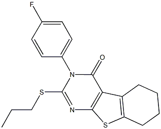 3-(4-fluorophenyl)-2-(propylsulfanyl)-5,6,7,8-tetrahydro[1]benzothieno[2,3-d]pyrimidin-4(3H)-one Struktur