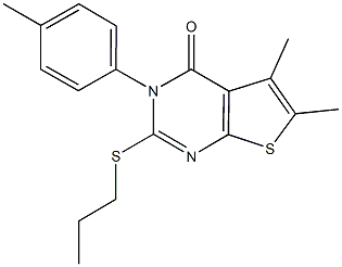 5,6-dimethyl-3-(4-methylphenyl)-2-(propylsulfanyl)thieno[2,3-d]pyrimidin-4(3H)-one Struktur