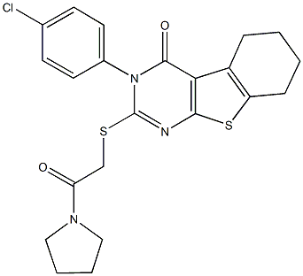 3-(4-chlorophenyl)-2-{[2-oxo-2-(1-pyrrolidinyl)ethyl]sulfanyl}-5,6,7,8-tetrahydro[1]benzothieno[2,3-d]pyrimidin-4(3H)-one Struktur