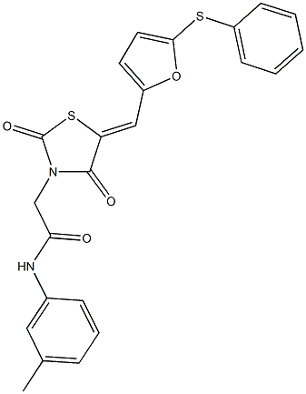 2-(2,4-dioxo-5-{[5-(phenylsulfanyl)-2-furyl]methylene}-1,3-thiazolidin-3-yl)-N-(3-methylphenyl)acetamide Struktur