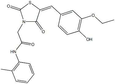 2-[5-(3-ethoxy-4-hydroxybenzylidene)-2,4-dioxo-1,3-thiazolidin-3-yl]-N-(2-methylphenyl)acetamide Struktur